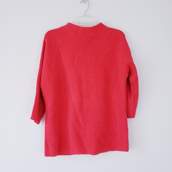 Lands' End Coral Red Orange Funnelneck Sweater Shrug Shaker Knit Textured Medium - Picture 6 of 8